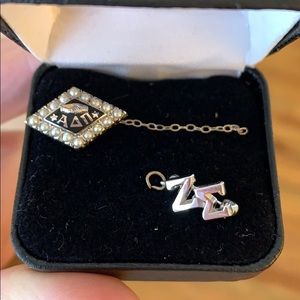 Alpha Delta Pi Sterling Silver Pin Pearl Surround